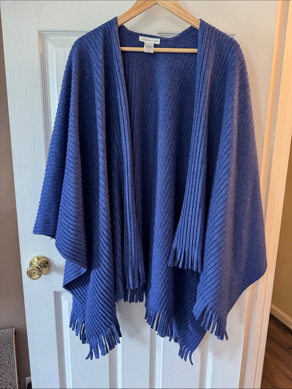 Coldwater Creek Women's Royal Blue Ribbed Fringe Poncho